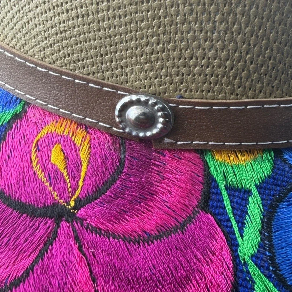 Boho Floral Embroidered Wide Brim Hat Festival Rancher Western‎ Style